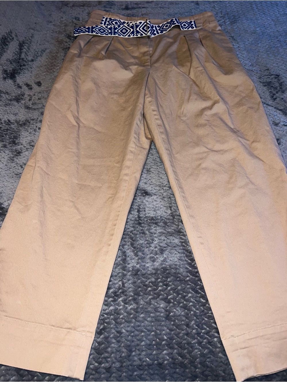 Mira Mikati Beige Trousers with Navy Geometric Belt